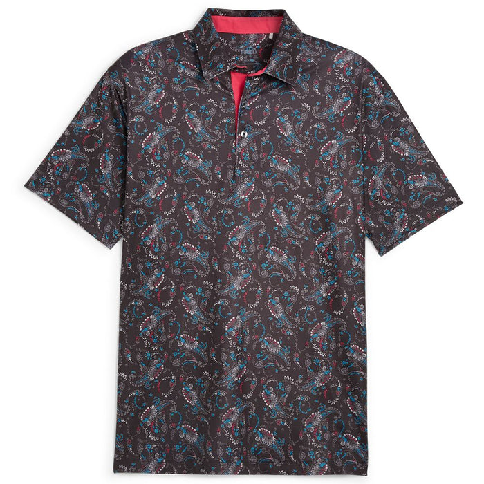 Puma Cloudspun Paisley Golf Polo Shirt - Black/Aqua