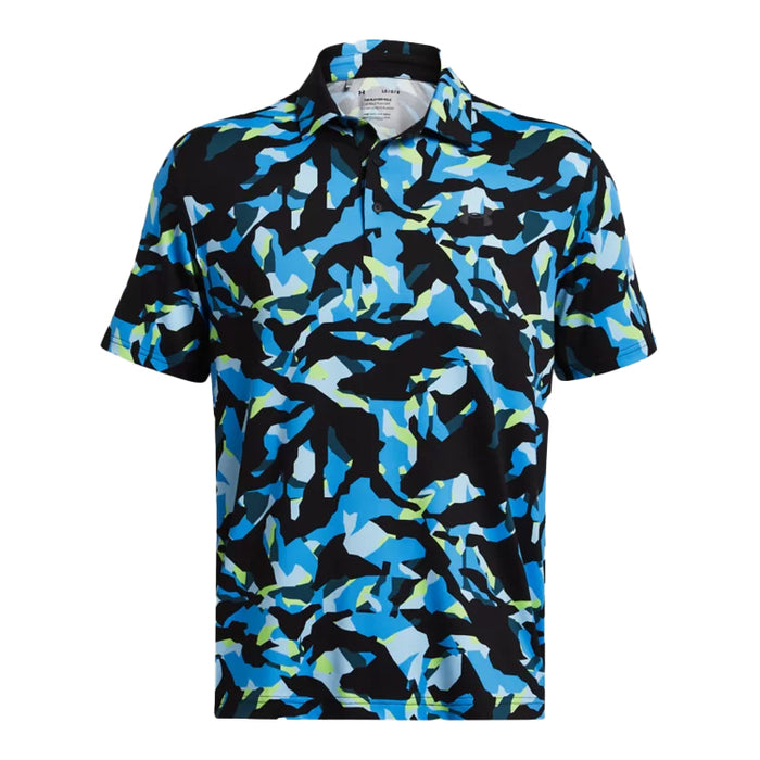 Under Armour Playoff Printed Golf Polo Shirt - Black/Camo Blue