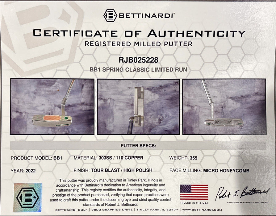 Bettinardi Certificate of Authenticity BB1