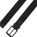 A black woven fabric belt with a matching matte black metal buckle, shown on a plain white background.
