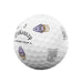 A white Callaway Chrome Tour golf ball with purple and gold character graphics and black text, shown on a plain white background.