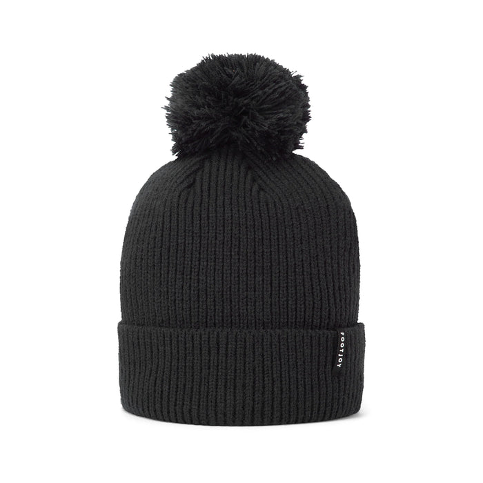 A black footjoy wooly bobble hat with a pom on the top