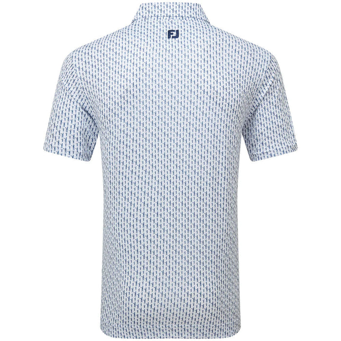 FootJoy Figure Print Lisle Golf Polo Shirt - White/Navy