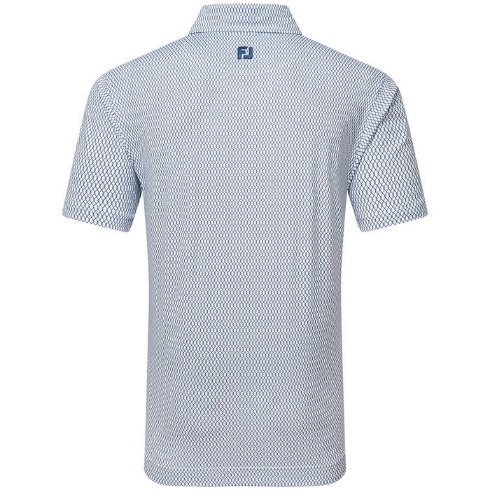FootJoy Irongate Print Lisle Golf Polo Shirt - White/Navy