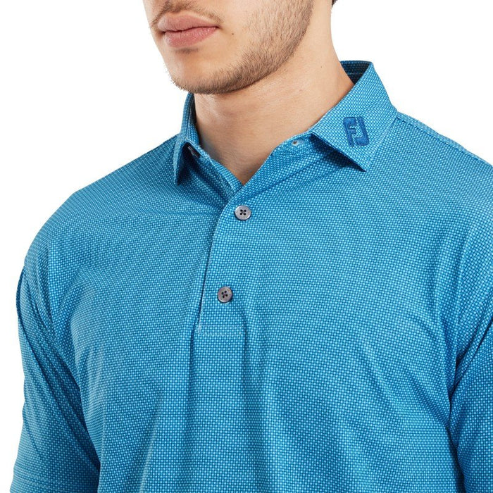 Footjoy Octagon Print Lisle Golf Polo Shirt -  Blue / Ocean