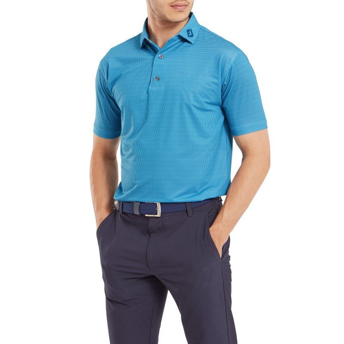 Footjoy Octagon Print Lisle Golf Polo Shirt -  Blue / Ocean