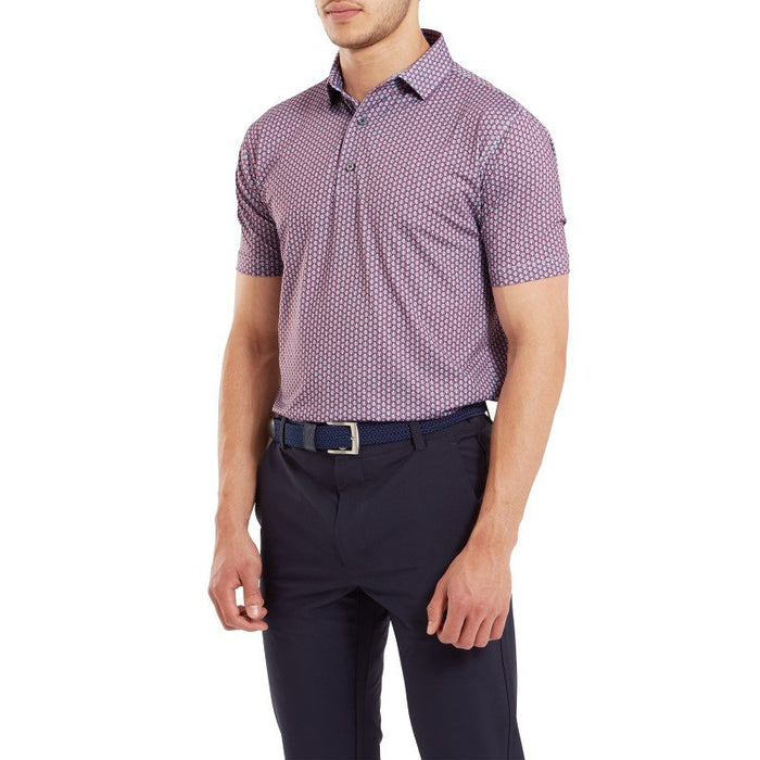 Footjoy Scallop Shell Foulard Lisle Golf Polo Shirt- Coral Red / White