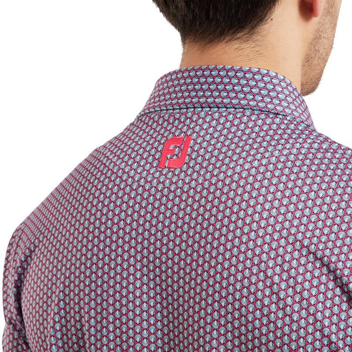 Footjoy Scallop Shell Foulard Lisle Golf Polo Shirt- Coral Red / White