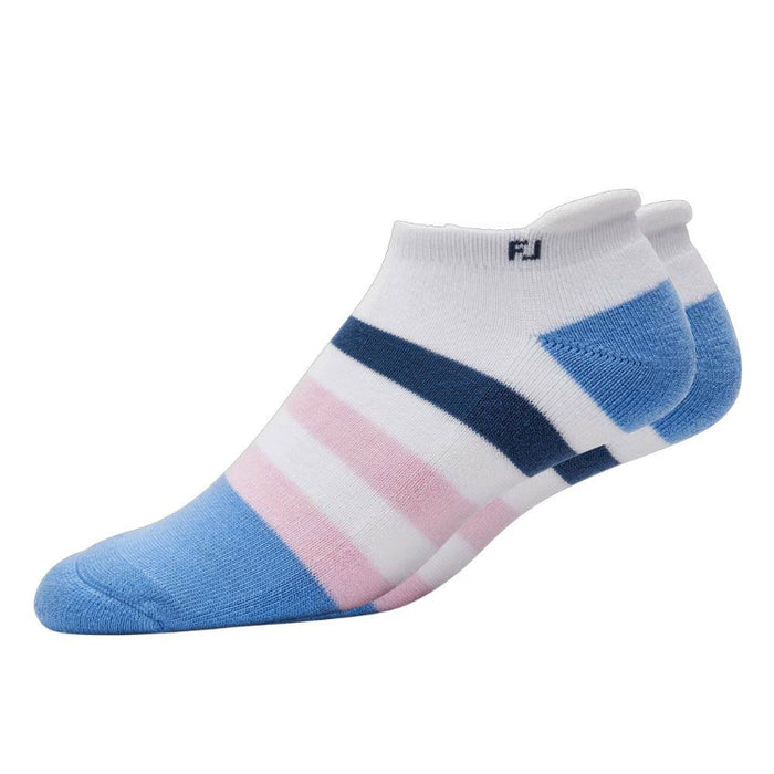 FootJoy ProDry Roll Tab Ladies Golf Socks with a white, blue and pink pattern