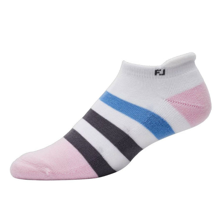 FootJoy ProDry Roll Tab Ladies Golf Socks with a white, pink and grey pattern
