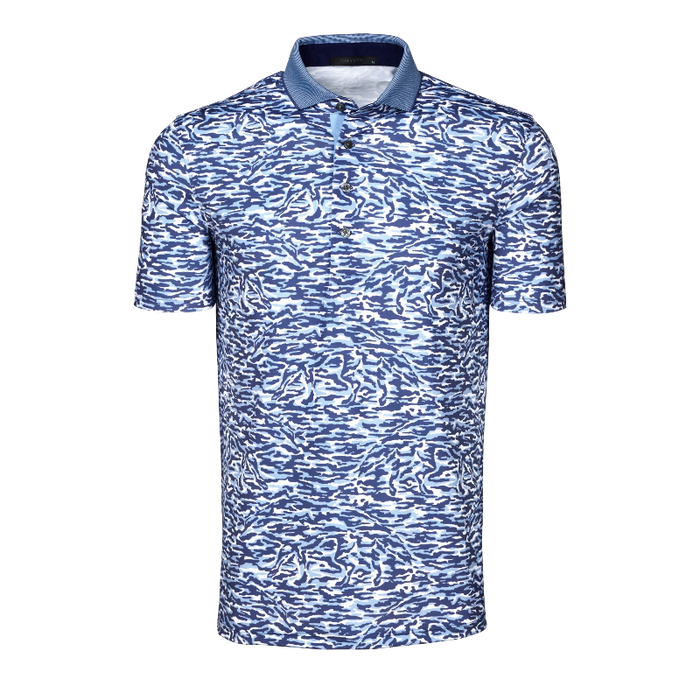 Greyson Stalking Wolf Camo Short Sleeve Golf Polo - Wolf Blue 