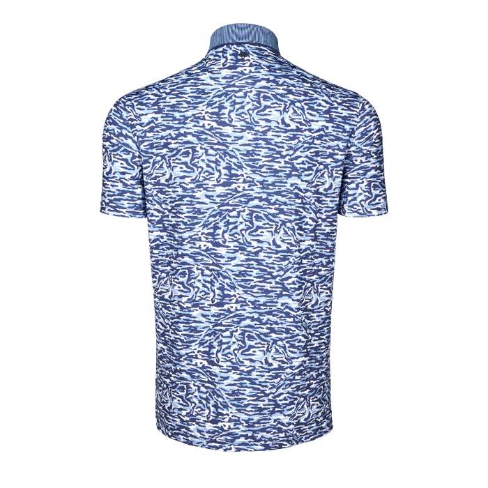 Greyson Stalking Wolf Camo Short Sleeve Golf Polo - Wolf Blue Back View