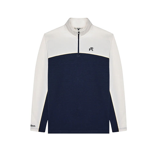 Front View of the Malbon Aurora Midlayer, a Men's Quarter Zip in Navy White
