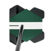 A close-up studio shot of a Odyssey Turtle Golf Putter head, showing a dark green and white patterned face with black corner bolsters and a black shaft against a solid white background.
Image shows the view at address