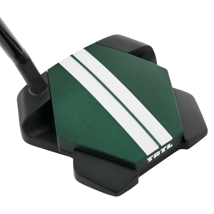 Alt View of the Odyssey Turtle Slant Neck Golf Putter from the back and at a slight off angle, the turtle shape is very visible