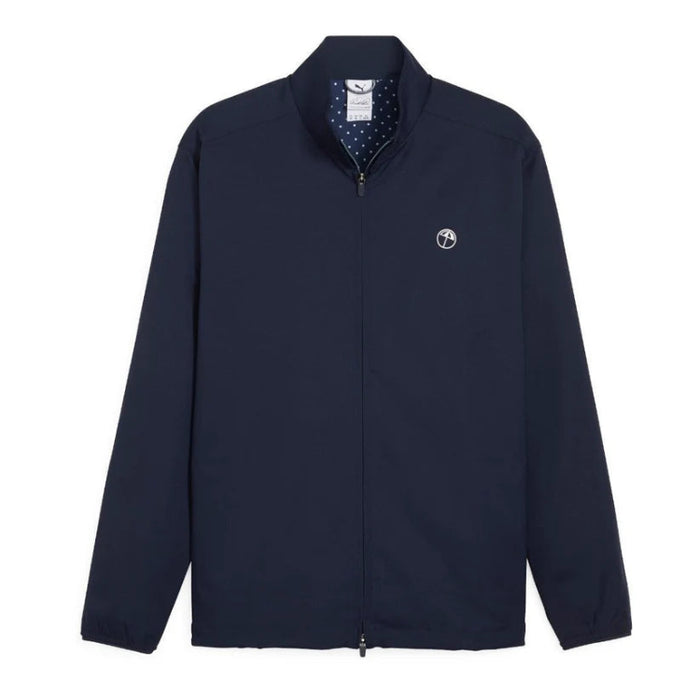 A Puma x Arnold Palmer Full Zip Golf Jacket in a Deep Navy as seen from the front