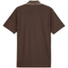A dark brownish golf polo shirt from Puma and arnold palmer in flat bronze viewed from the back