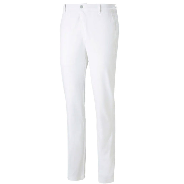 White slim-fit trousers shown flat against a solid white background.