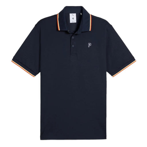 A dark navy golf polo shirt from Puma and the Palm Tree Crew in deep navy viewed from the front