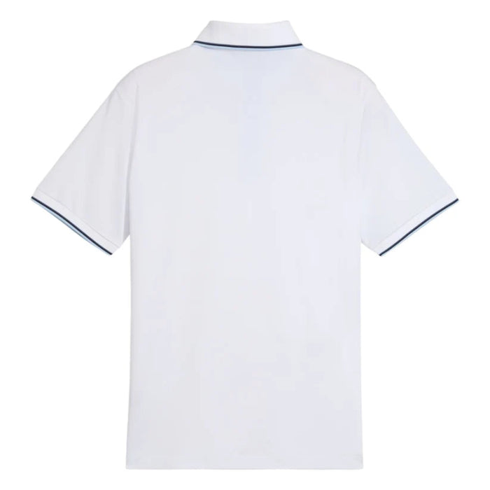 A white golf polo shirt from Puma and the Palm Tree Crew in White Glow / Haute Tropic viewed from the back