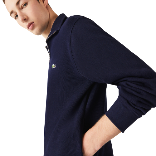 Lacoste Men's Zippered Stand-Up Collar Cotton Sweatshirt - Navy
