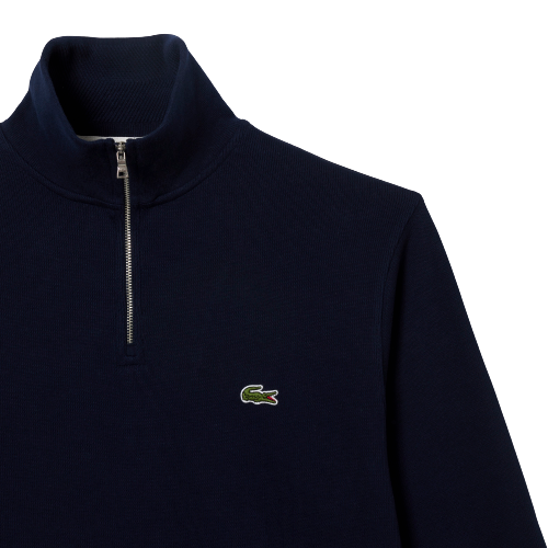 Lacoste Men's Zippered Stand-Up Collar Cotton Sweatshirt - Navy