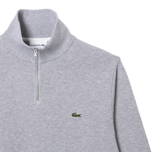 Lacoste Men's Zippered Stand-Up Collar Cotton Sweatshirt - Grey Chine