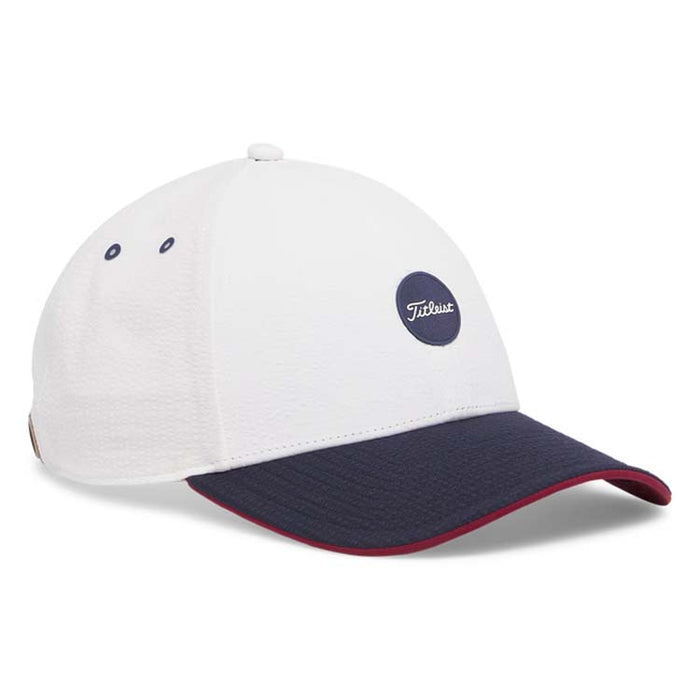 Titleist Nautical Links Montauk Tech Seersucker Golf Cap - White/Navy Side View 
