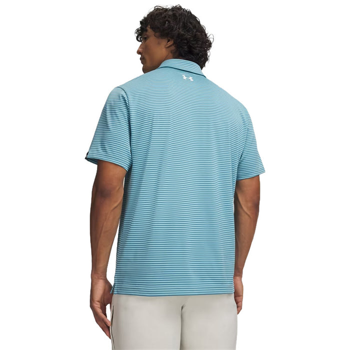 Under Armour Playoff 3.0 Stripe Golf Polo - Blue Haze Back View 