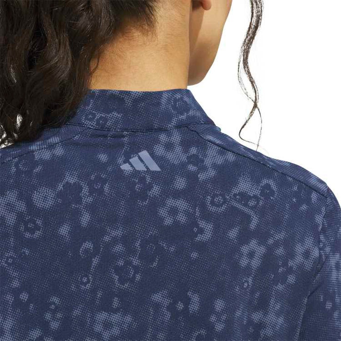 adidas Ladies Ultimate365 Cool Feeling Printed 1/4 Zip Golf Pullover - Navy Logo View