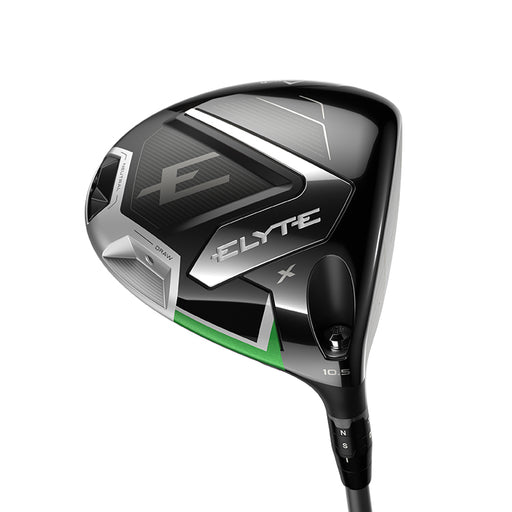 A matte black Callaway Elyte X golf driver with a green and gray crown