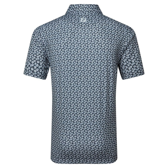 FootJoy Floral Sketch Print Lisle Golf Polo Shirt - Blue Jay/White