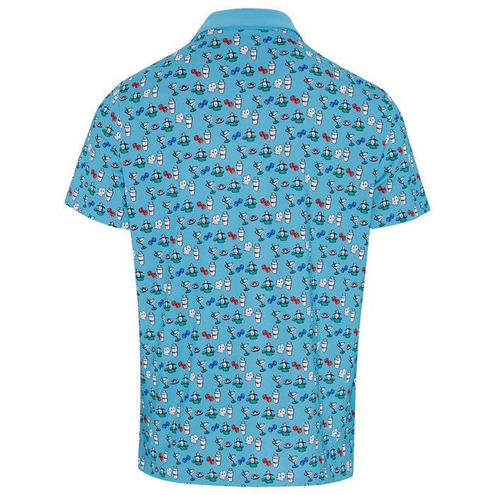 Penguin Martini Print Golf Polo Shirt - Blue Atoll