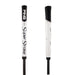 Two views of a PING Super Stroke golf putter grip on a solid white background, showing the front face and side profile.