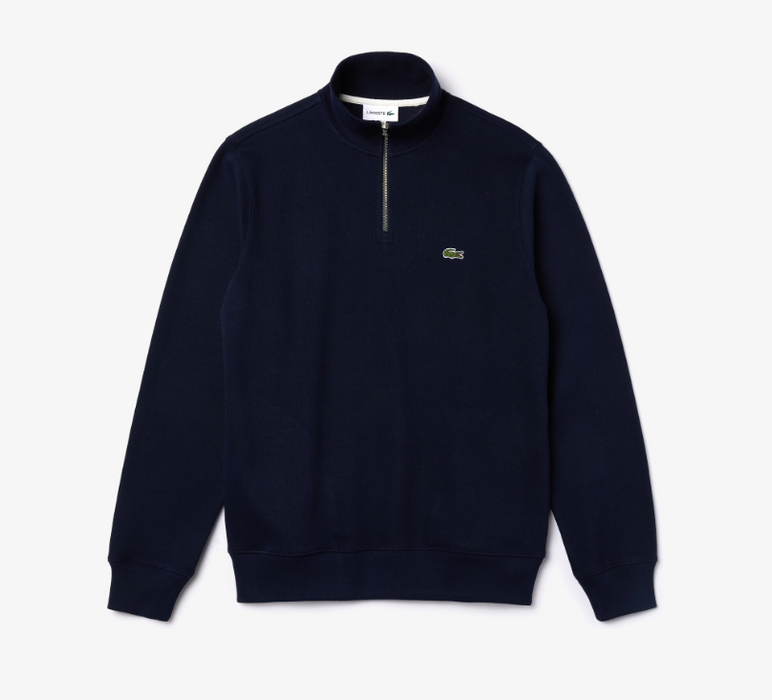 Lacoste Men's Zippered Stand-Up Collar Cotton Sweatshirt - Navy