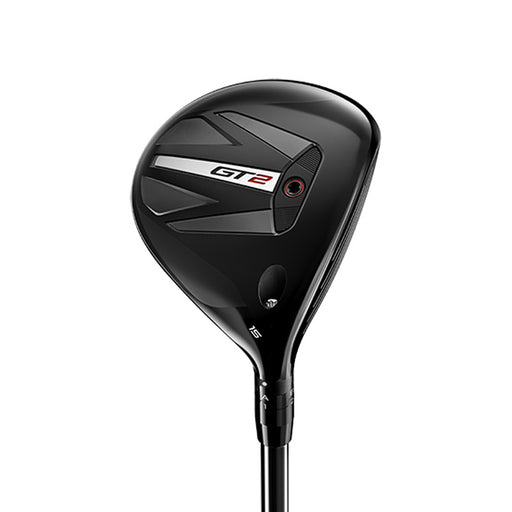 A black Titleist GT2 golf fairway wood with a shallow face and a sleek design.