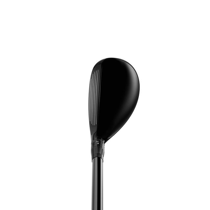 A black Titleist GT3 golf hybrid seen from address