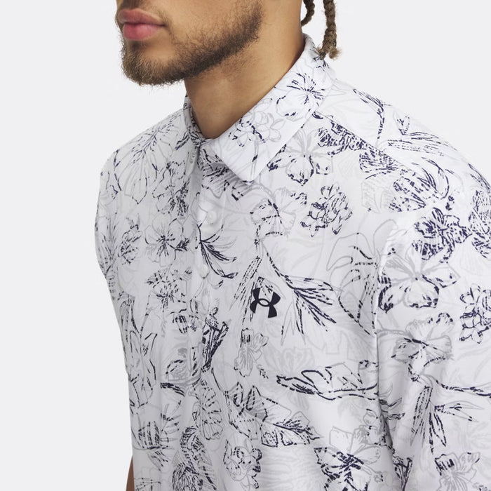 Under Armour Playoff 3.0 Printed Golf Polo Shirt - White/Navy