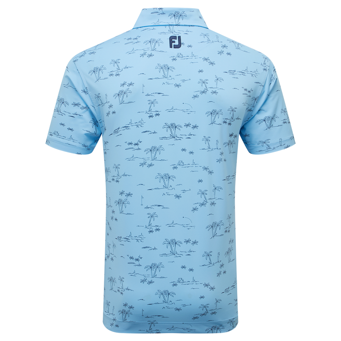 Footjoy Tropic Print Lisle Golf Polo Shirt - Blue/Navy