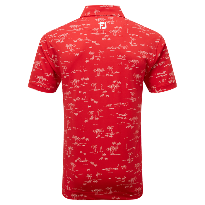 Footjoy Tropic Print Lisle Golf Polo Shirt - Racing Red/White