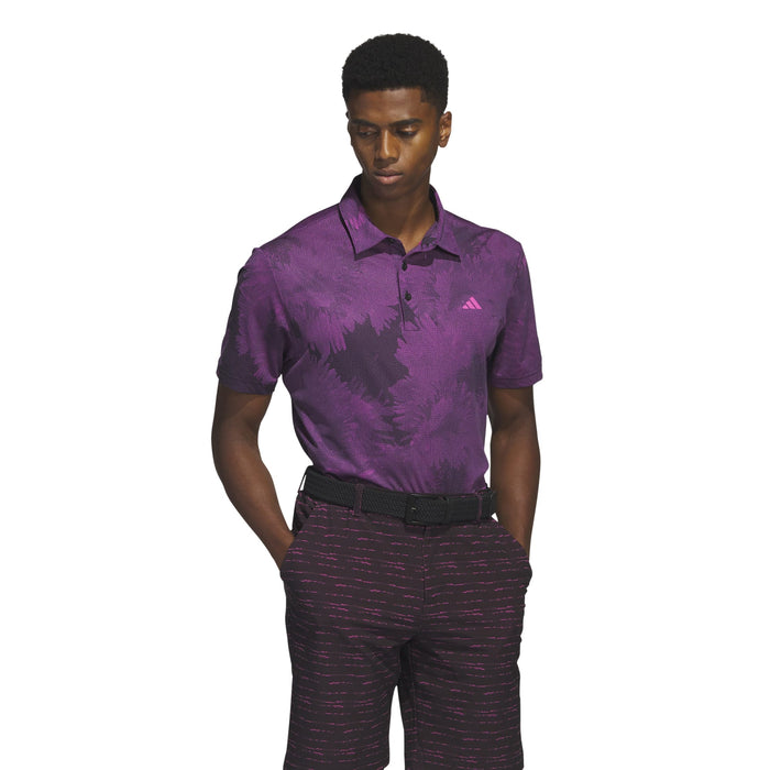 adidas Flower Mesh Print Golf Polo Shirt - Black/Lucid Fuschia