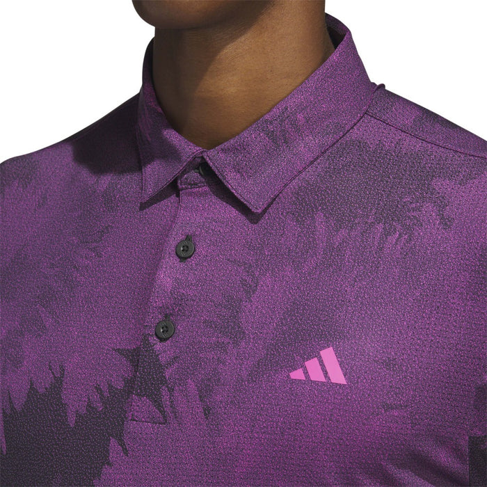 adidas Flower Mesh Print Golf Polo Shirt - Black/Lucid Fuschia