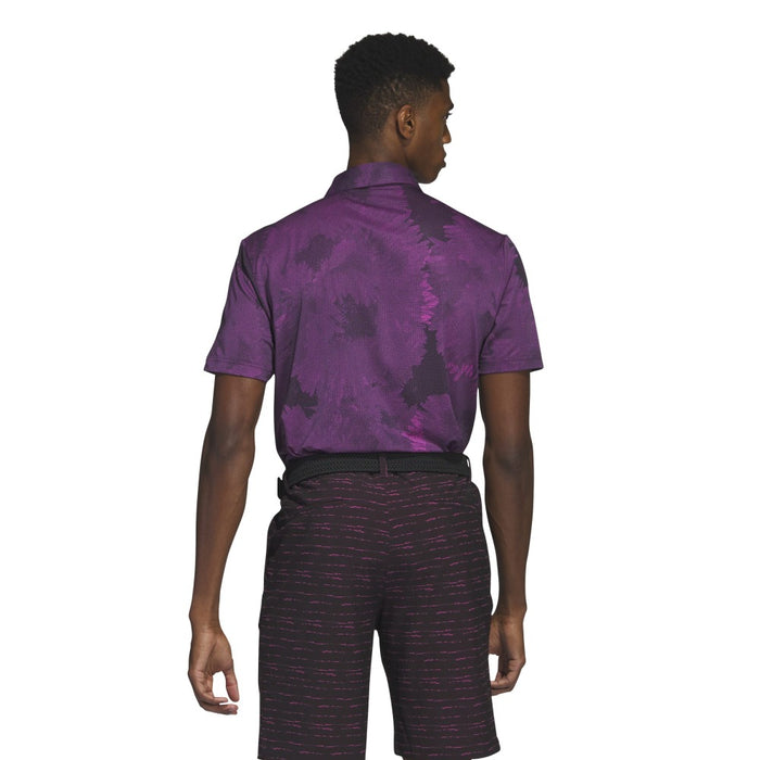 adidas Flower Mesh Print Golf Polo Shirt - Black/Lucid Fuschia