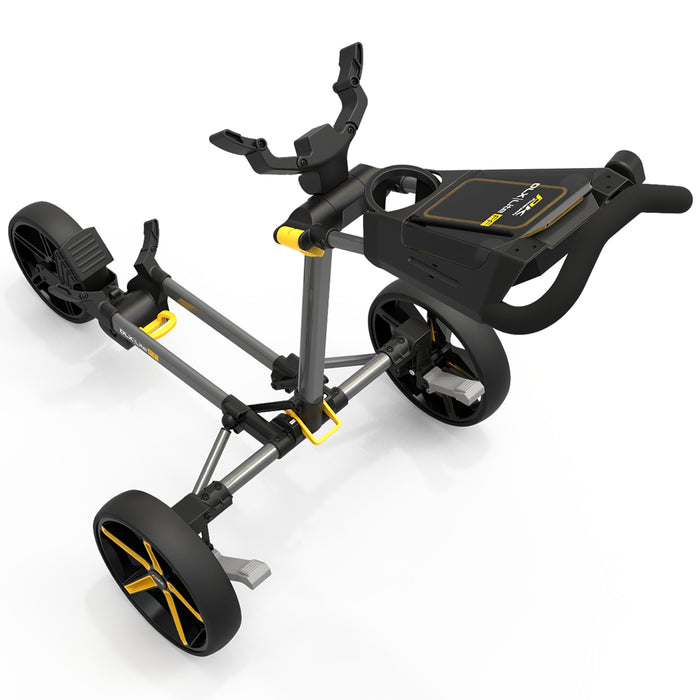 Powakaddy DLX-Lite FF Push Golf Trolley - Gunmetal/Yellow